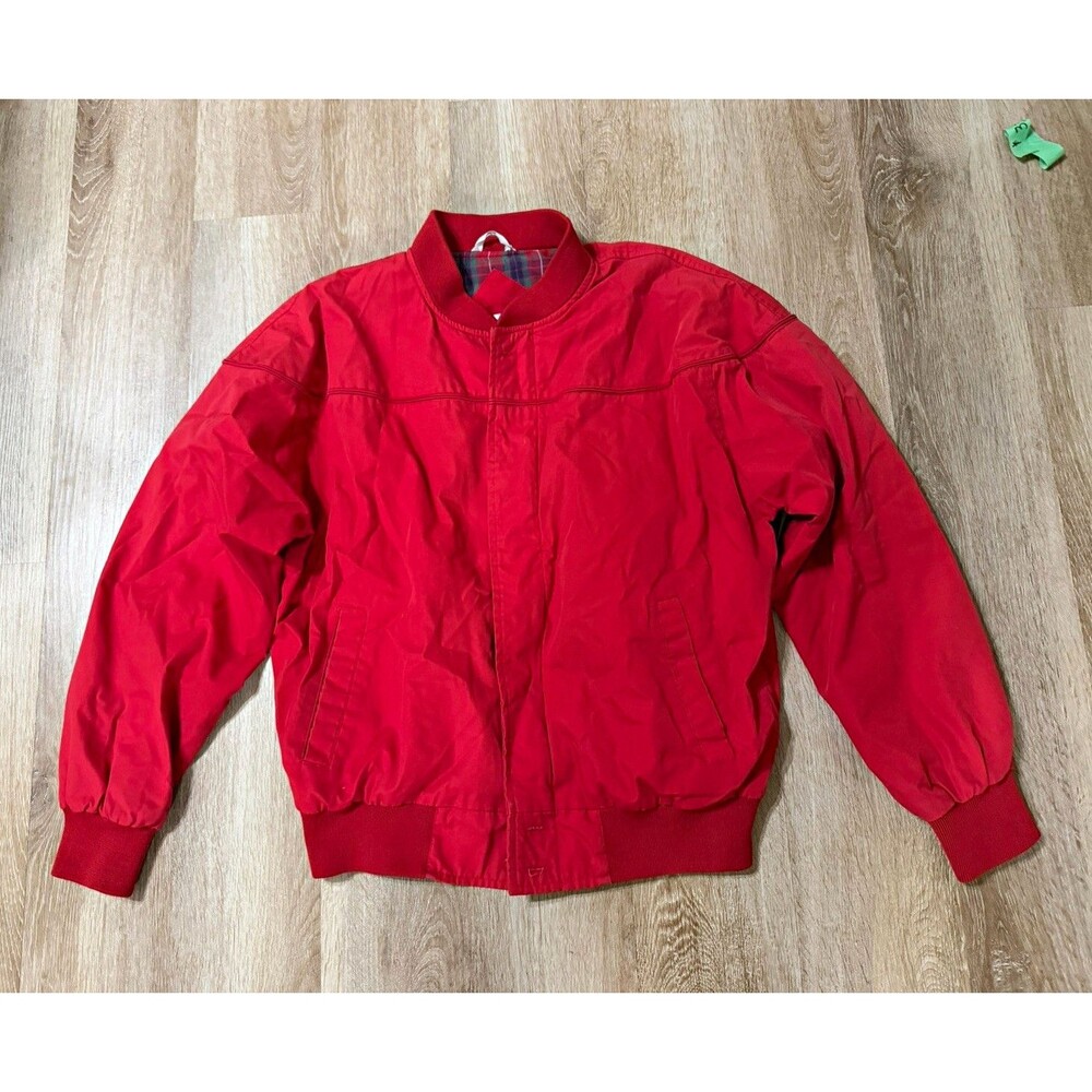 Field & Stream Red Bomber Jacket Lined Zip Stand-Up Collar Men’s Size L Vintage